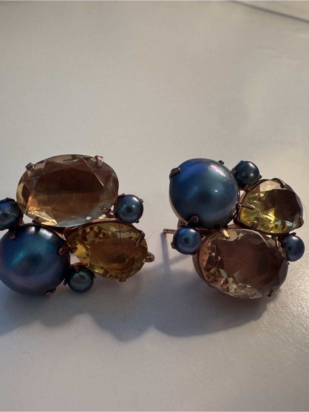 Bounkit Blue Pearl and Champagne Crystal Cluster Stud Earrings
